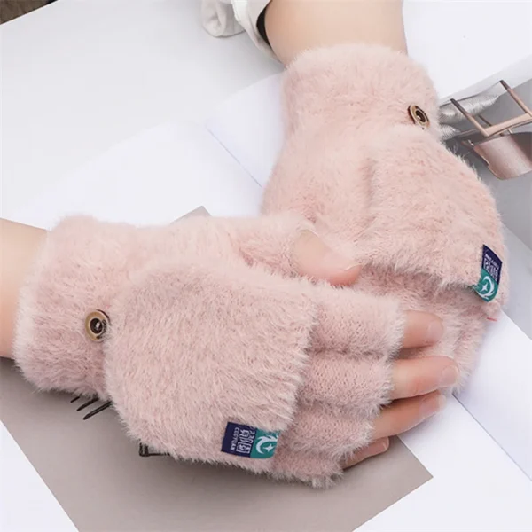 Winter Rabbit Fur Mittens Women Warm Gloves Feamle Girls Flip Plush Glove Fingerless Thicken Warm Mitten Work Gloves Half Finger - Image 10