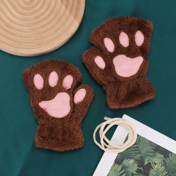 Lovely Plush Cat Claw Paw Gloves Plush Mittens Warm Soft Plush Short Fingerless Fluffy Bear Gloves Costume Half Finger Gloves - Image 11