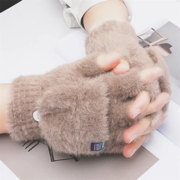 Winter Rabbit Fur Mittens Women Warm Gloves Feamle Girls Flip Plush Glove Fingerless Thicken Warm Mitten Work Gloves Half Finger - Image 8