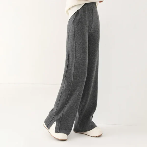 100%Wool Knitted Split Women Pants, Breif Fashion High Waist Wide Leg Pants Autumn Winter - Image 4