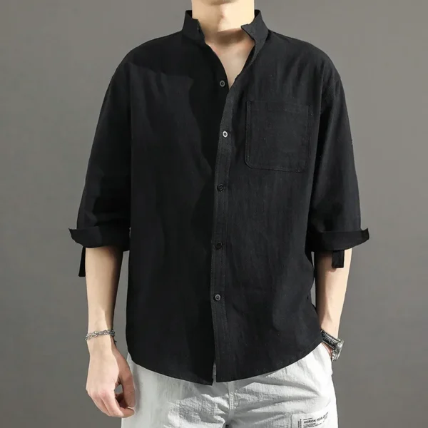 2023 Summer Cotton Linen Shirt 3/4 Sleeves Men's Thin Style Japanese Factory Wholesale Loose Fit European Collar Men's Shirt - Image 3