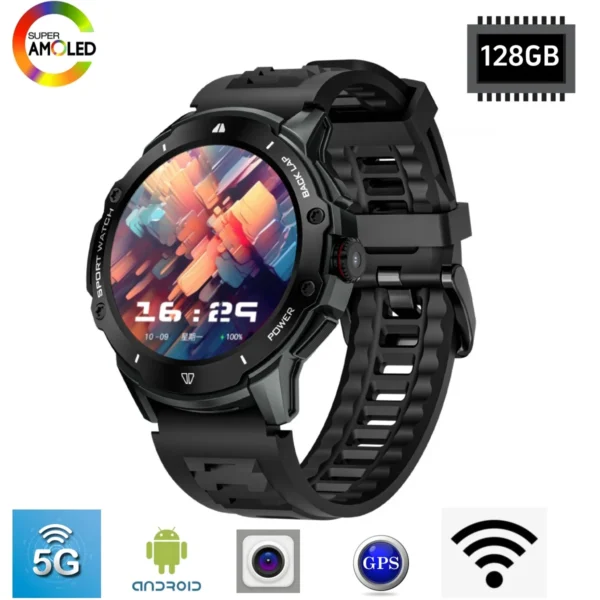 NEW 128GB Smart Watch 4G Network SIM Card 1.43''AMOLED 200W Camera with GPS Wifi Google Play Dynamic Dial Android Smartwatch Men