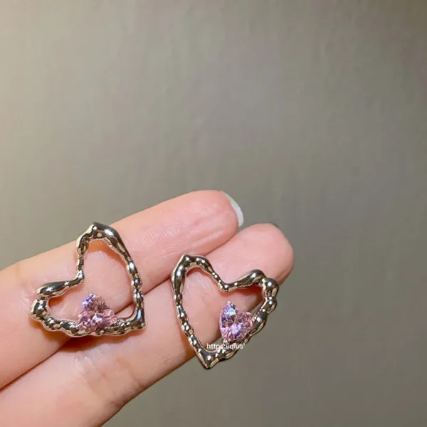 LATS Light Luxury Sweet Love Hoop Earrings Geometric Metal Shiny Zircon Heart Cool Earring 2022 Korean Simple Fashion Jewelry - Image 9