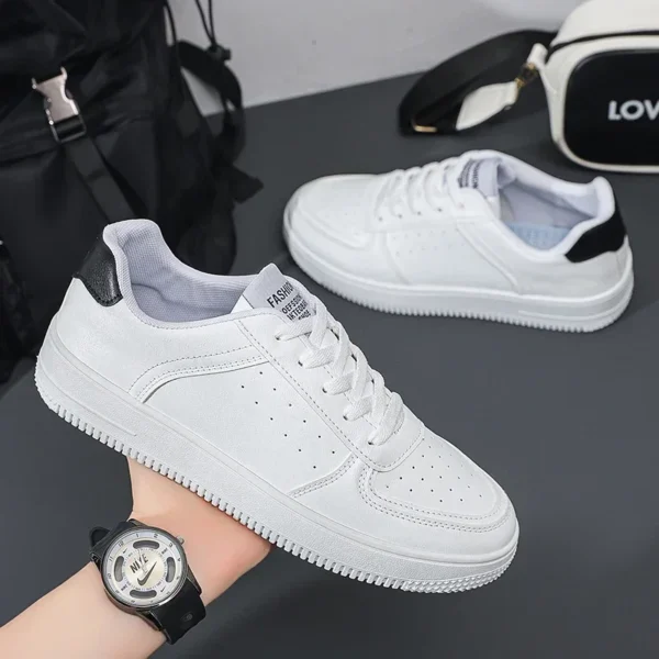 White Casual Shoes Lightweight Sneakers Breathable Tenis Sports Shoes Zapatillas Hombre Leather Men Skateboarding Shoes Flat - Image 2