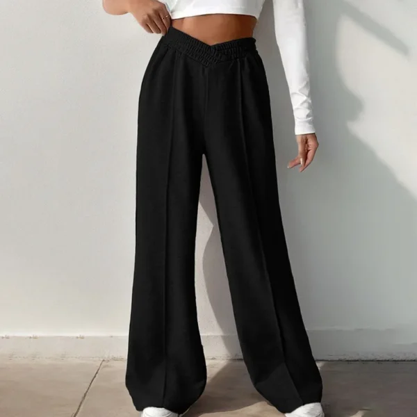 Women's pants 2024 new European and American casual elastic V-shaped high waisted spliced wide leg pants - Image 6