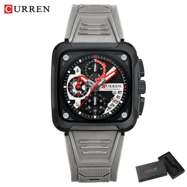 CURREN Men's Watches Brand Sporty Unique Square Dial with Chronograph Male Quartz Wristwatch with Silicone strap Waterproof - Image 7