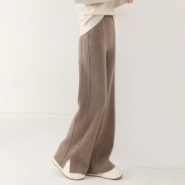 100%Wool Knitted Split Women Pants, Breif Fashion High Waist Wide Leg Pants Autumn Winter - Image 2