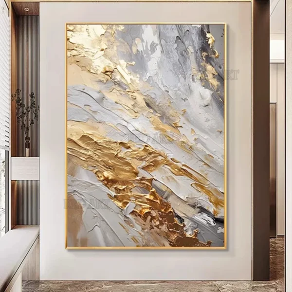 Large Size Contemporary Hand-painted Abstract Picture Golden Foil Oil Paintings On Canvas Bedroom Home Decoration Unframed - Image 2