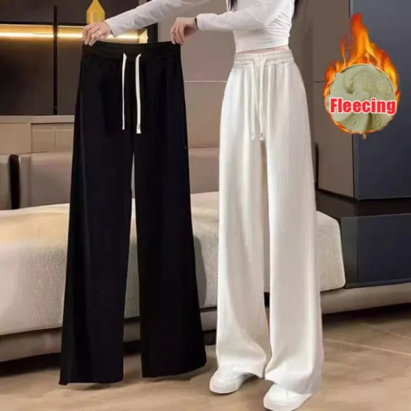 Lamb Fleecing High Waist Straight Wide Leg Pant Solid Casual Warm Long Pant Winter For Women's Pants Clothes Trouser Office Lady - Image 2