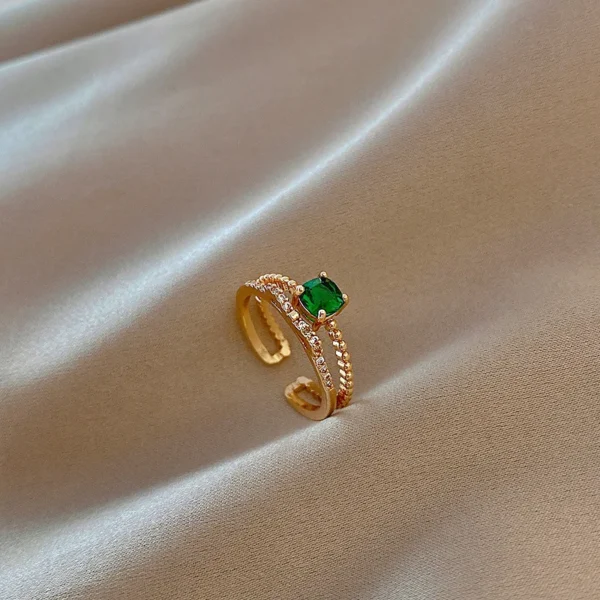 LATS Luxury Green Zircon Gold Color Double Open Rings for Woman 2022 New Fashion Goth Finger Jewelry Wedding Party Sexy Ring - Image 9