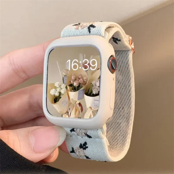 Retro Flower Strap+Case For  Watch Band 49mm 40mm 44mm 45mm 41mm 38 42mm Elastic Nylon Band For iWatch Serie 3 4 5 6 SE 7 8 - Image 8