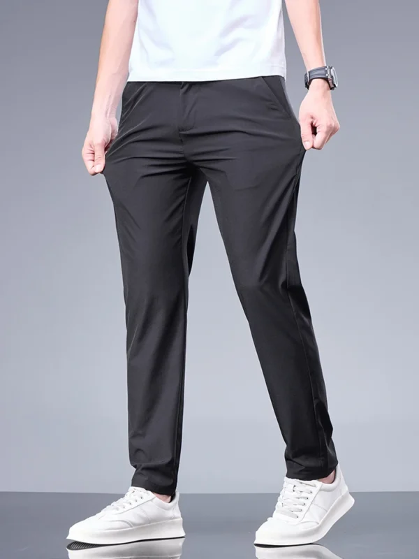 Summer New Business Ice Silk Pants Straight Elastic Waist Black Gray Trousers Breathable Simple Male Clothing Casual Suit Pants - Image 7