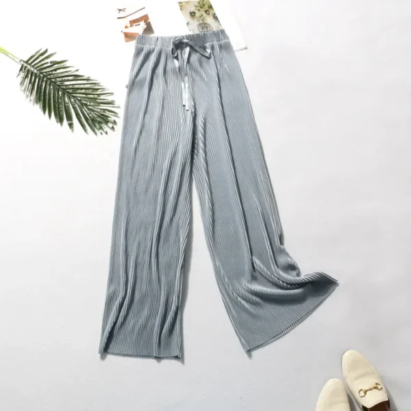 Women's High-waisted Slimming Bell Bottoms Solid Color Ice Silk New Style Elastic Waist Band Casual Trousers Summer Wholesale - Image 6