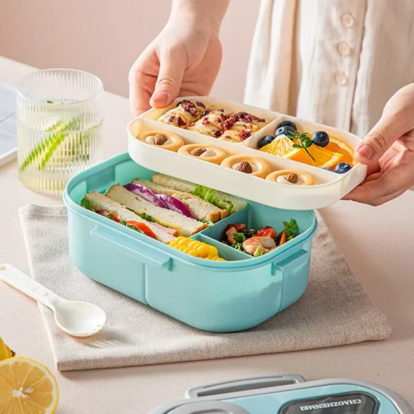 Portable Lunch Box Compartment Wheat Straw Bento Carrying Handle Box Reusable Tableware Containers Meal Snack Food Containers 라면 - Image 4