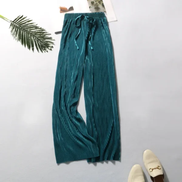 Women's High-waisted Slimming Bell Bottoms Solid Color Ice Silk New Style Elastic Waist Band Casual Trousers Summer Wholesale - Image 9