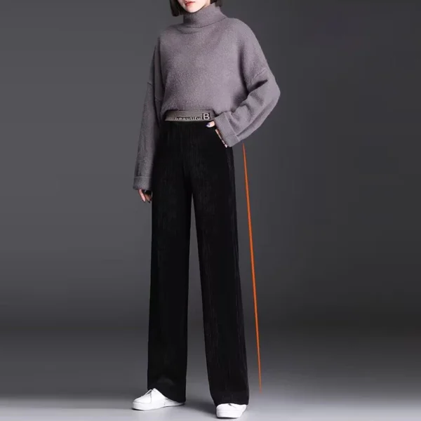 Fleecing Plush Thick Warm Letter Stripes High Waist Corduroy Straight OL Wide Leg Long Pant Women Winter Casual Trouser Clothing - Image 4