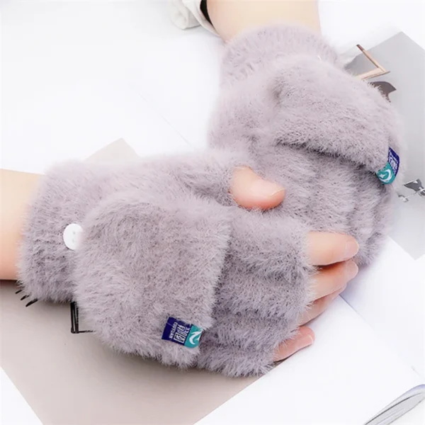 Winter Rabbit Fur Mittens Women Warm Gloves Feamle Girls Flip Plush Glove Fingerless Thicken Warm Mitten Work Gloves Half Finger - Image 9