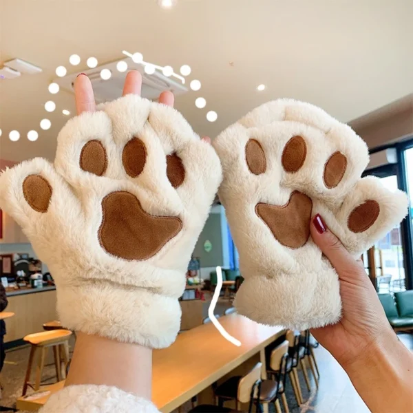 Lovely Plush Cat Claw Paw Gloves Plush Mittens Warm Soft Plush Short Fingerless Fluffy Bear Gloves Costume Half Finger Gloves - Image 4