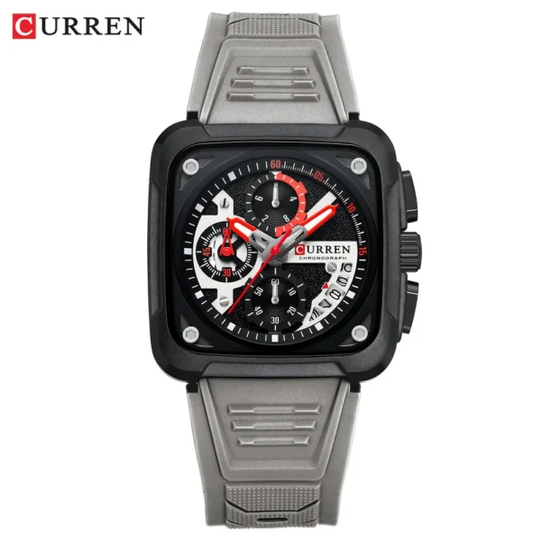 CURREN Men's Watches Brand Sporty Unique Square Dial with Chronograph Male Quartz Wristwatch with Silicone strap Waterproof - Image 10