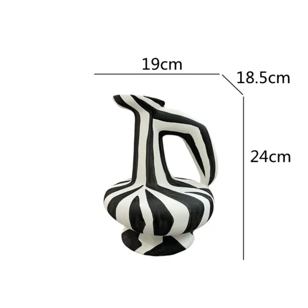 Geometric Striped Vase Kettle Shape Handle Line Shaped Ceramic Crafts Home Decoration Vases for Flowers Pots - Image 4