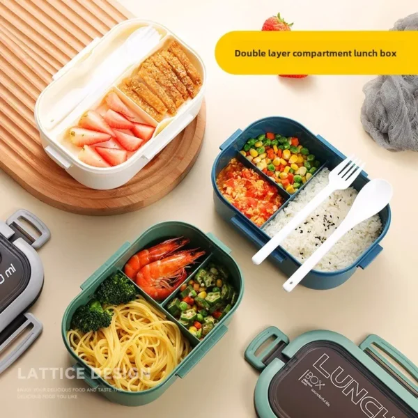 ThickenedPP Plastic Food Storage Container Double Layer Partitioned Lunch Box For Office Workers Microwave Safe Insulated Lunch - Image 4