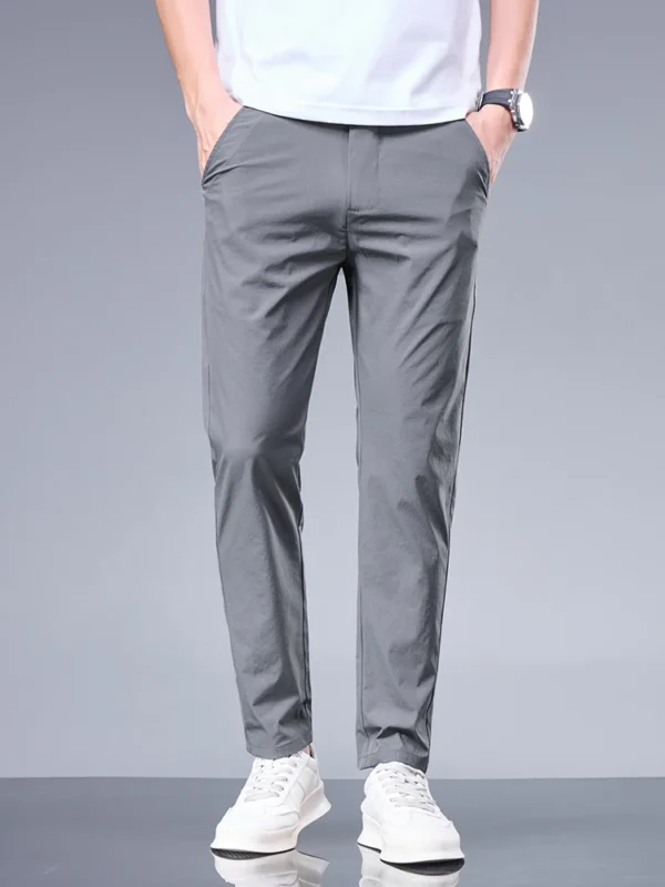 Summer New Business Ice Silk Pants Straight Elastic Waist Black Gray Trousers Breathable Simple Male Clothing Casual Suit Pants - Image 3