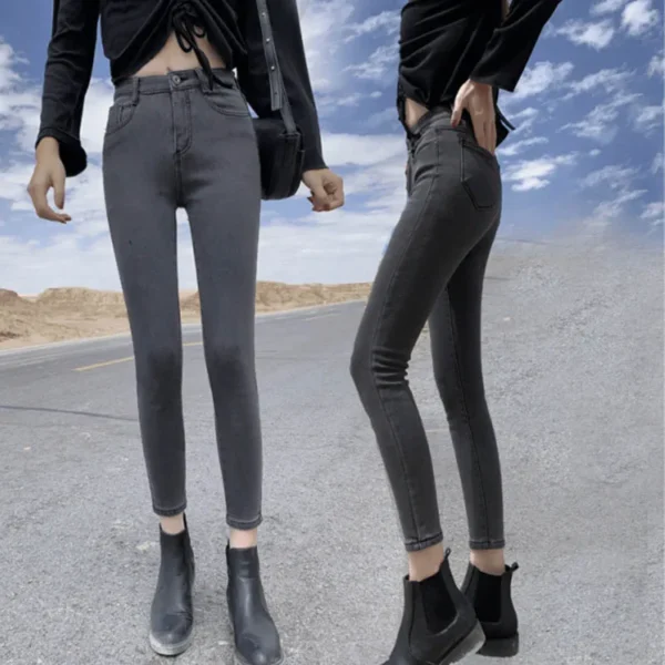 2023 Women's Warm Jeans Winter Warm Plushed Jeans Elastic Thickened Denim Pants Casual Trousers - Image 5