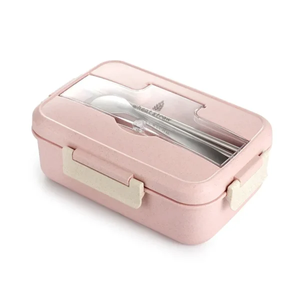 Microwave Lunch Box Wheat Straw Dinnerware with Spoon Chopsticks Food Storage Container Children Kids School Office Bento Box - Image 7