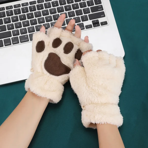 Lovely Plush Cat Claw Paw Gloves Plush Mittens Warm Soft Plush Short Fingerless Fluffy Bear Gloves Costume Half Finger Gloves - Image 5