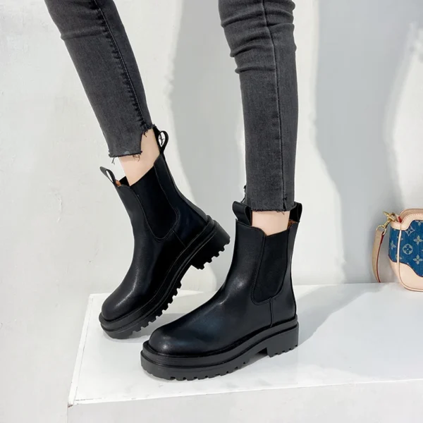 TUINANLE Chelsea Boots Chunky Boots Women Winter Shoes PU Leather Plush Ankle Boots Black Female Autumn Fashion Platform Booties - Image 9