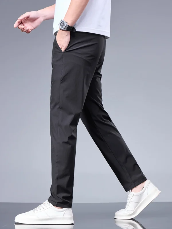 Summer New Business Ice Silk Pants Straight Elastic Waist Black Gray Trousers Breathable Simple Male Clothing Casual Suit Pants - Image 4