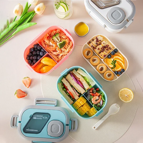 Portable Lunch Box Compartment Wheat Straw Bento Carrying Handle Box Reusable Tableware Containers Meal Snack Food Containers 라면 - Image 2