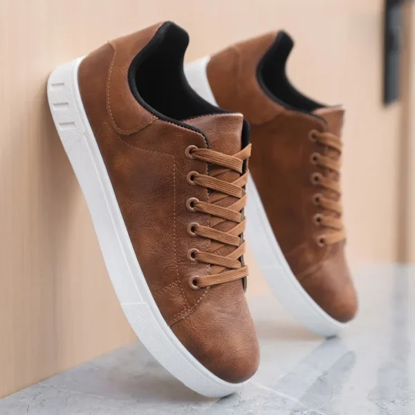 Luxury Leather Men Casual Shoes Soft Sole Sneakers Male British Flats Fashion Vulcanized Shoes for Men Retro Skateboard Shoes - Image 3