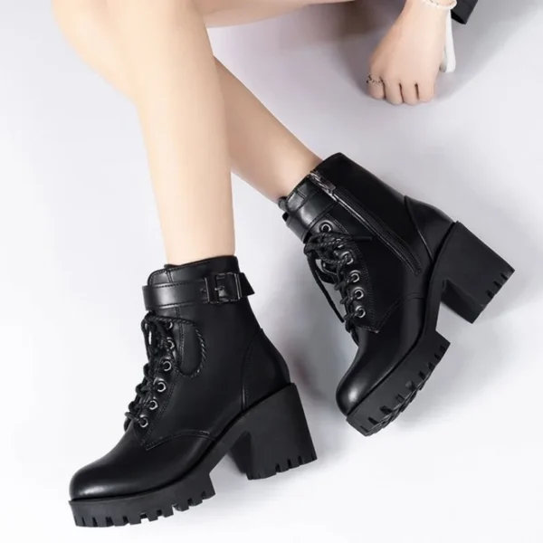 2024 Winter Leather Women Winter Boots Thick Wool Warm Women High-heeled Genuine Boot High-quality Female Snow Boots Women Shoes - Image 3