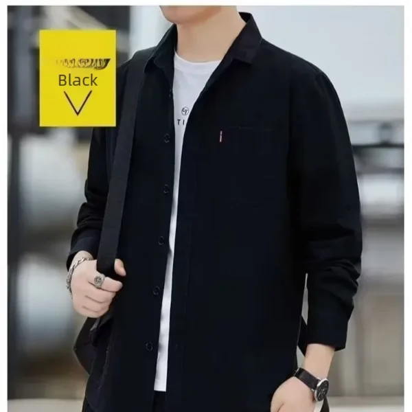 Men's Spring Casual Loose-fit Solid Color Workwear Shirt Jacket Trendy Streetwear For Teens - Image 6