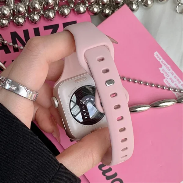 Sexy Hot Pink Slim Silicone Strap + Case For  Watch Band 49 8 SE 41 45mm Rubber Loop For iWatch 38/42 40/44mm 7 6 5 4 3 2 - Image 4