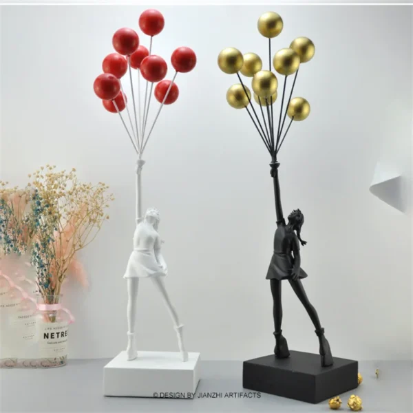 New Balloon Girl Resin Sculptures Figurines Banksy Flying Balloon Girl Statue Home Decoration Luxury Living Room Desk Decor Gift