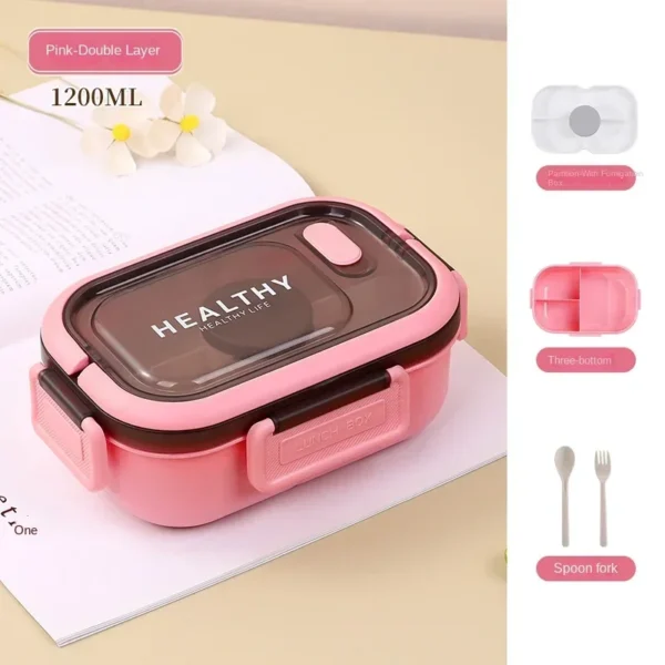 Lunch Box with Tableware for Office Workers Square Divided Microwave Oven Bento Box Leakproof Food Container for Picnic Camping - Image 11