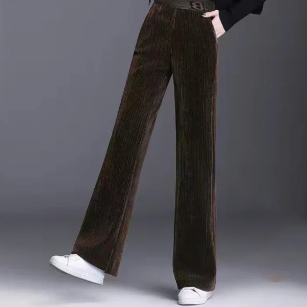 Fleecing Plush Thick Warm Letter Stripes High Waist Corduroy Straight OL Wide Leg Long Pant Women Winter Casual Trouser Clothing - Image 2