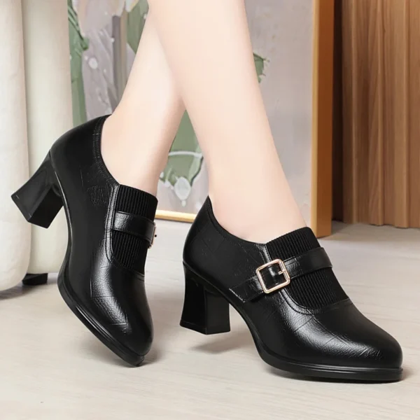 Autumn Fashion Comfort Deep Mouth Soft Leather Shoes Women Pumps 2024 Spring Block Heels Shoes for Office Mom Model Daily - Image 4