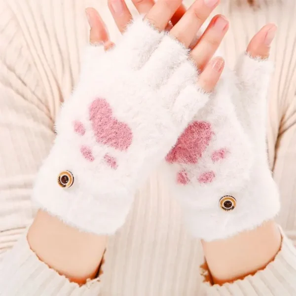 Thicken Women Warm Cat Gloves Fashion Girls Cat Claw Paw Plush Mittens Soft Plush Short Fingerless Half Finger Winter Gloves - Image 9