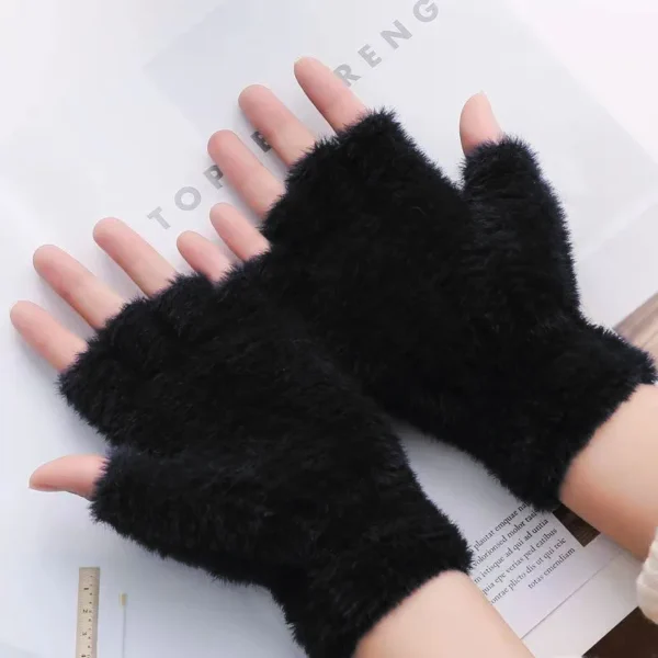 Winter Rabbit Fur Mittens Women Warm Gloves Feamle Girls Flip Plush Glove Fingerless Thicken Warm Mitten Work Gloves Half Finger - Image 15