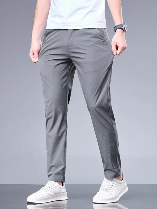 Summer New Business Ice Silk Pants Straight Elastic Waist Black Gray Trousers Breathable Simple Male Clothing Casual Suit Pants - Image 8