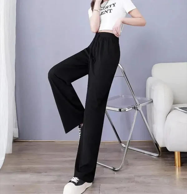 Women Pants Spring Summer Ice Silk Wide Leg Pants 2023 High Waist Loose Straight Casual Pant Female Outdoor Black Trousers - Image 4