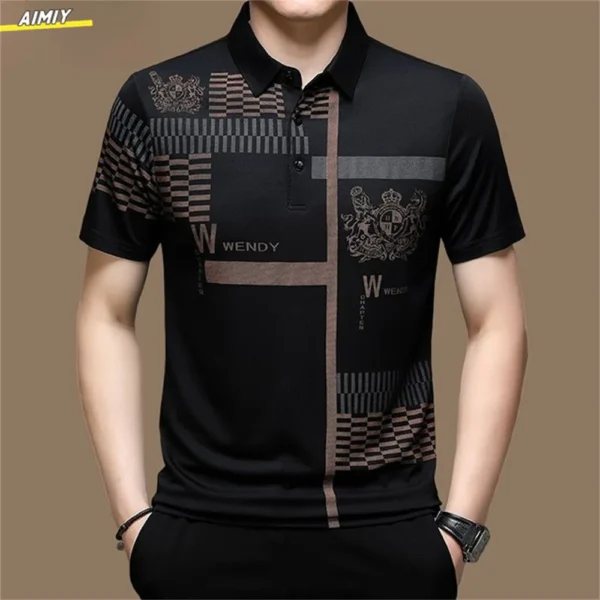 Men's Polo Shirt Business Casual Summer Short Sleeves Tops Pattern Print Button T Shirt Loose Clothes Fashion Polo T Shirt - Image 5