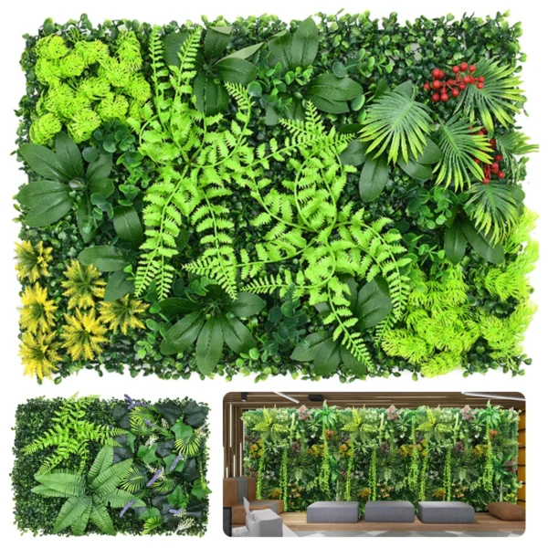 Artificial Plant Wall Reusable Panel Plastic Garden Grass Flower Wall Fake Green Plant Hanging Fencing Decor UV Protection