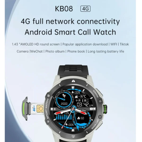 NEW 128GB Smart Watch 4G Network SIM Card 1.43''AMOLED 200W Camera with GPS Wifi Google Play Dynamic Dial Android Smartwatch Men - Image 2