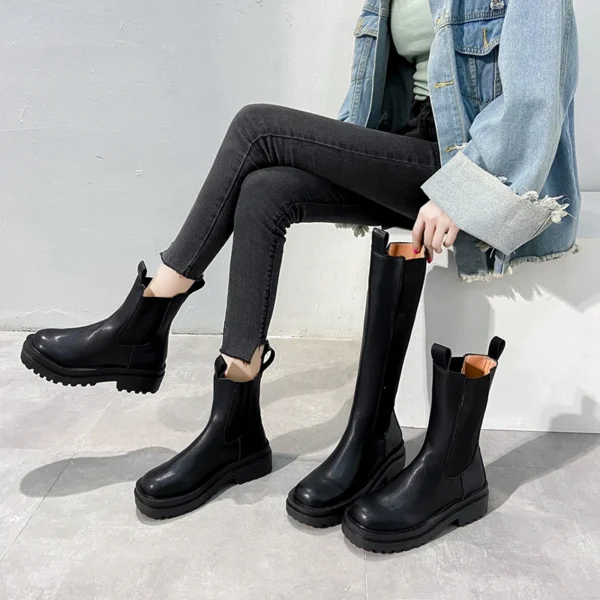 TUINANLE Chelsea Boots Chunky Boots Women Winter Shoes PU Leather Plush Ankle Boots Black Female Autumn Fashion Platform Booties - Image 4