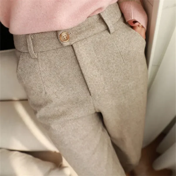 2024 Autumn Winter Workplace High Waisted Casual Suit Pants Office Lady Women Trousers Woolen Pants Women's Harem Pencil Pants - Image 4