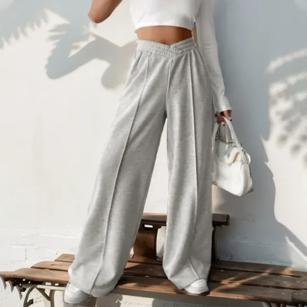 Women's pants 2024 new European and American casual elastic V-shaped high waisted spliced wide leg pants - Image 2